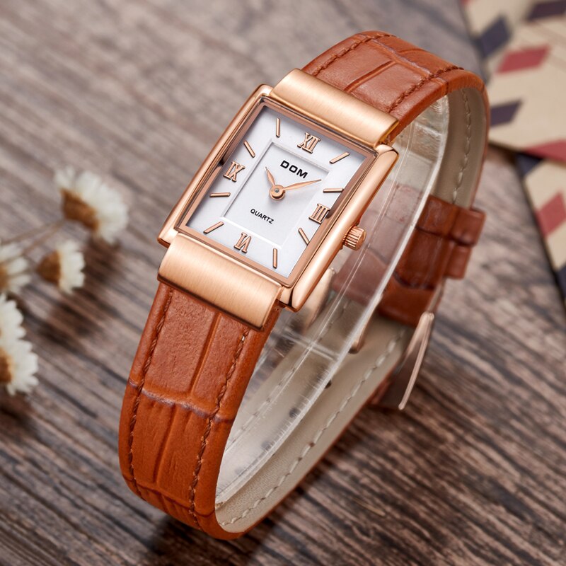 Rectangle Faux Leather Watch With Numbered Indices Rectangle Faux Leather Watch With Numbered Indices