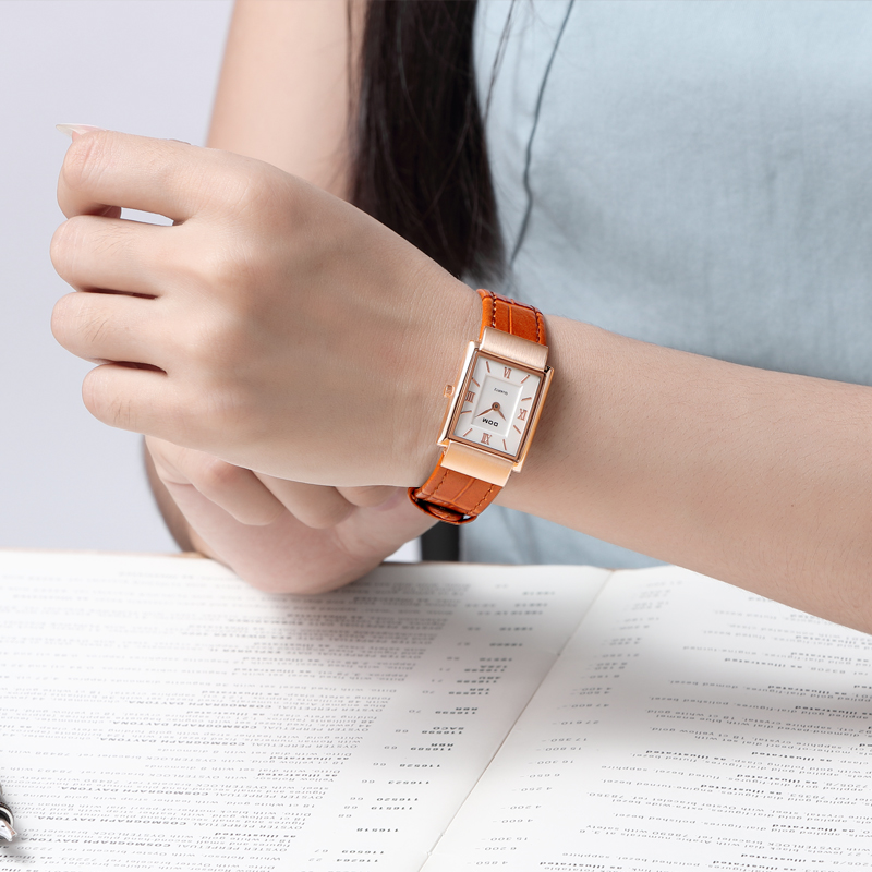 Rectangle Faux Leather Watch With Numbered Indices Rectangle Faux Leather Watch With Numbered Indices